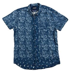 SCOTCH AND SODA Size M Blue White Paisley Linen Cotton Short Sleeve Shirt
